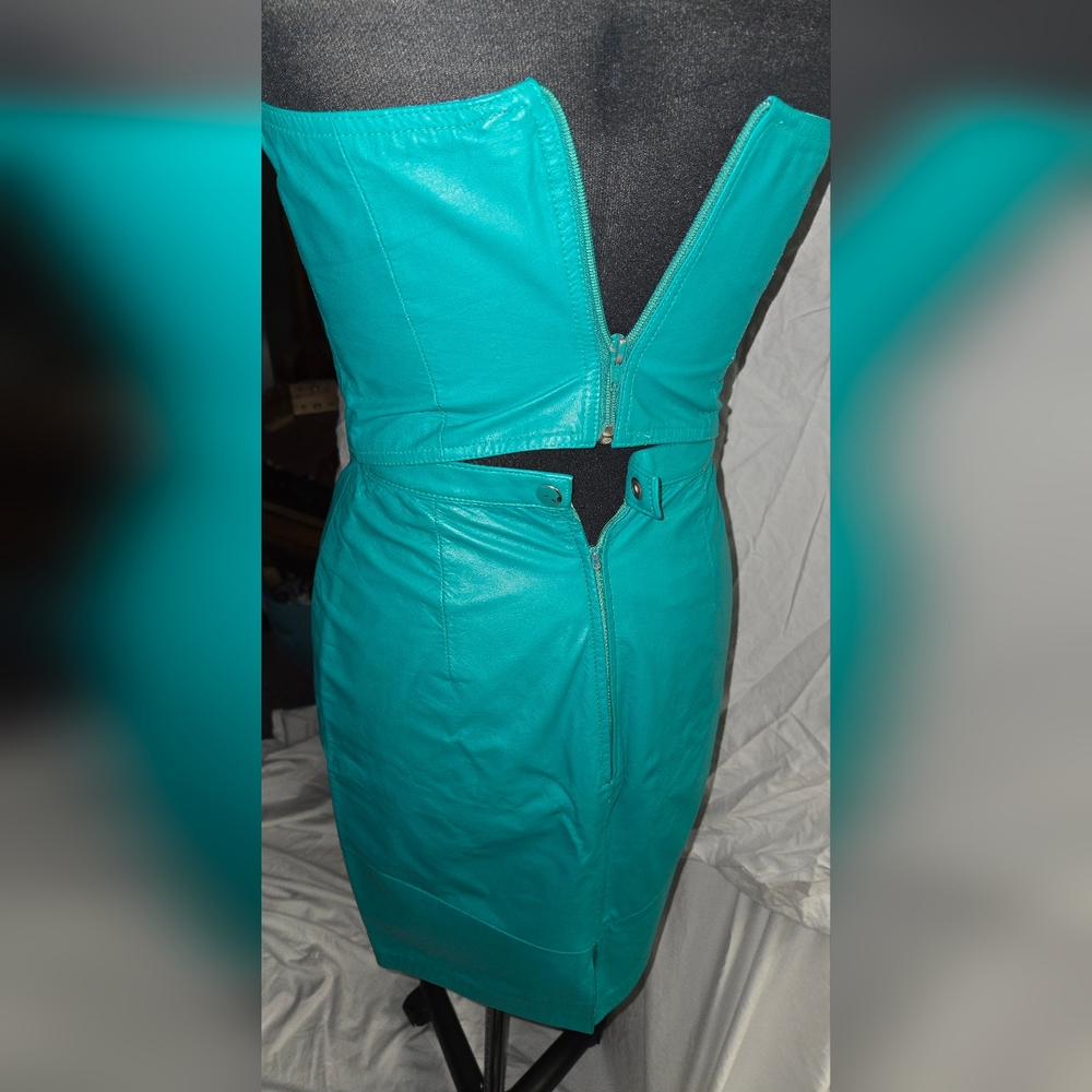 International Rinzi Vintage Teal Leather 2 Piece Strapless Dress - Picture 5 of 11